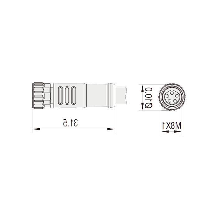 M8 5Pin, straight female, single-end precast PVC non-flexible cable, shielded, gray sheathed, 63S707-XXX